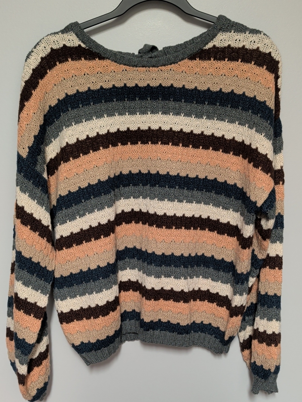 Blu Pepper Striped Crewneck Sweater in Peach, Gray, Cream & Navy